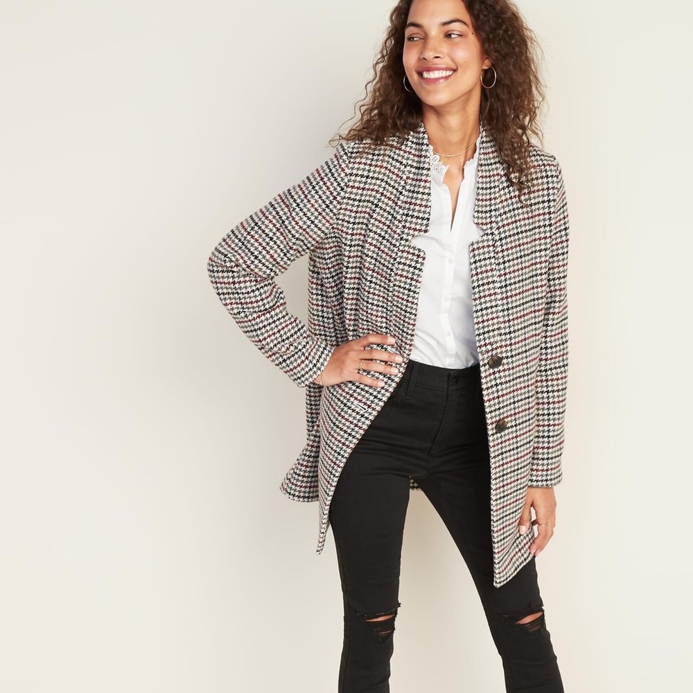 Houndstooth Long Blazer/ Pea Trench Coat For Women